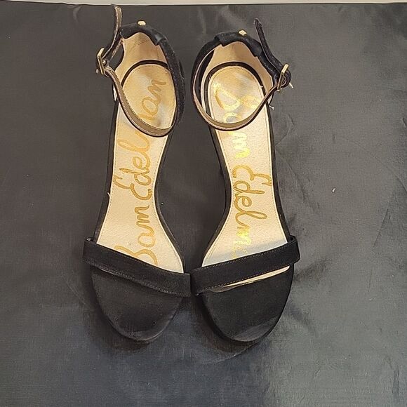 SAM EDELMAN ADJUSTABLE ANKLE STRAP WITH BUCKLE CLOSURE OPEN TOE SUEDE SANDAL - Picture 4 of 14